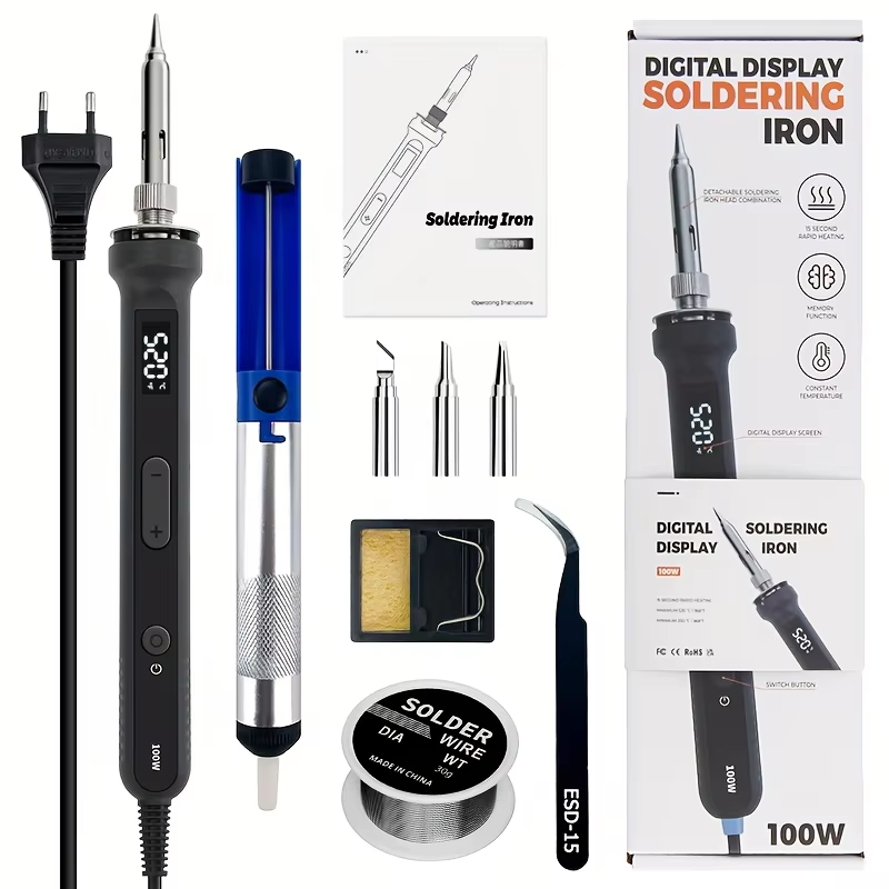 Power Tools Total - 100W Digital Soldering Iron Kit Adjustable‑Temperature